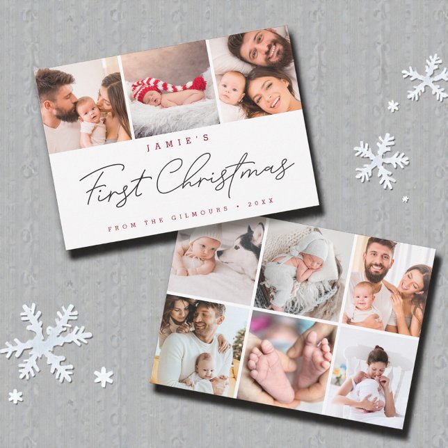 La primera Navidad del bebé con varias fotos (Multiple photos baby's first christmas modern script and design. )