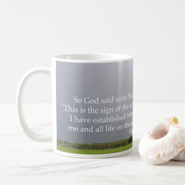 La promesa de dios en la taza de café del arco (Con donut)