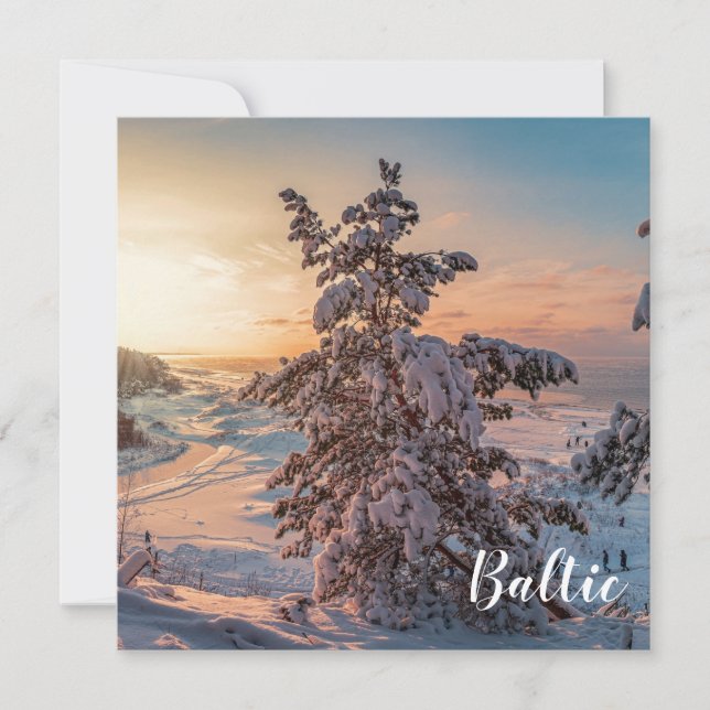 La puesta de sol sobre la costa del mar con nevada (Anverso)