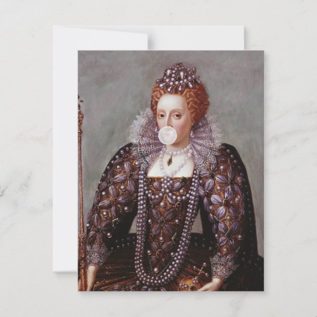 La reina Isabel I soplando chicle blanco (Anverso)