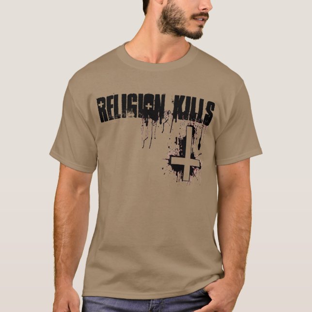 La religión mata a la camiseta cruzada invertida (Anverso)