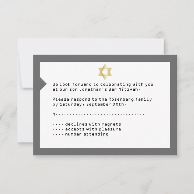 La respuesta de Mitzvah RSVP en Gray (Anverso)