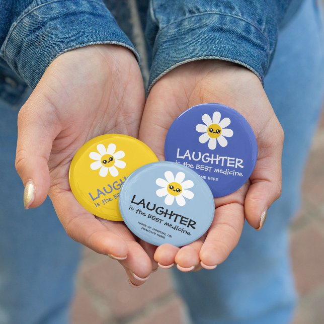 La Risas Es El Mejor Botón De Medicina (Cheer up your patients with these personalized, "Laughter is the best medicine" buttons! )