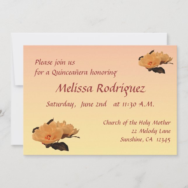 La seda florece la invitación de Quinceanera (Anverso)