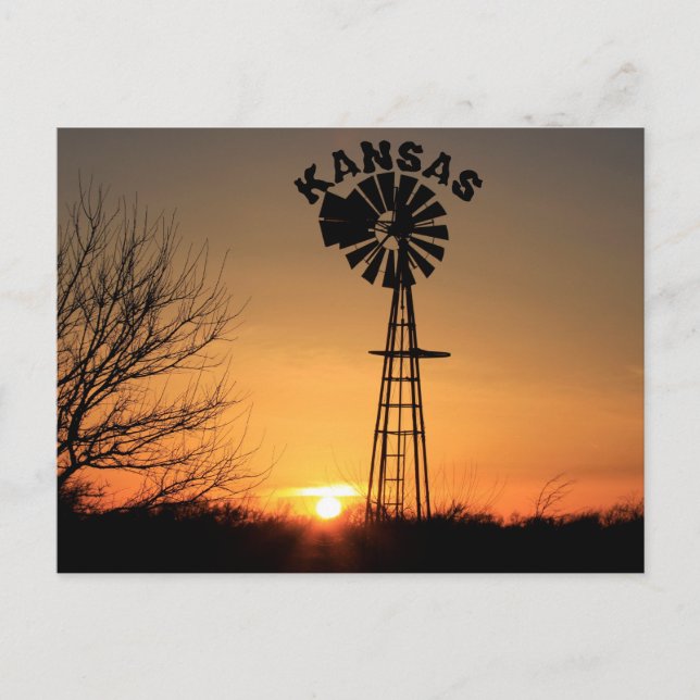 La silueta de Kansas Sunset con una tarjeta postal (Anverso)