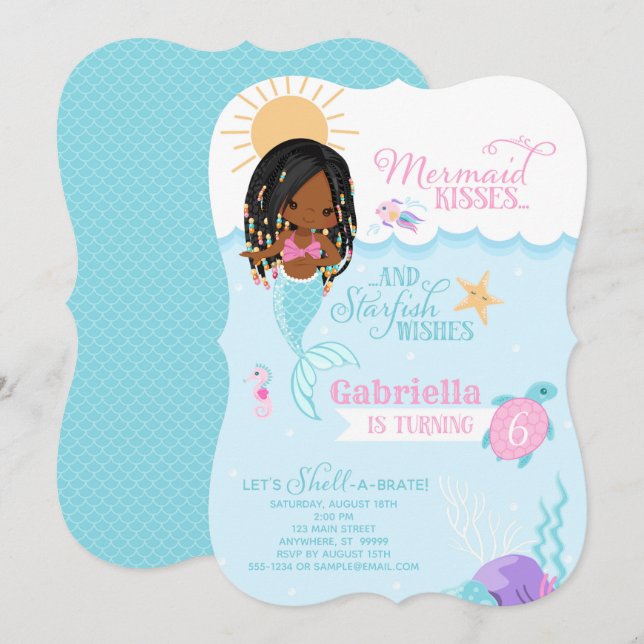 La Sirena Besa Starfish Desea Invitación de Cumple (Anverso / Reverso)