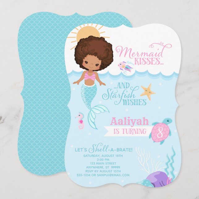 La Sirena Besa Starfish Desea Invitación de Cumple (Anverso / Reverso)