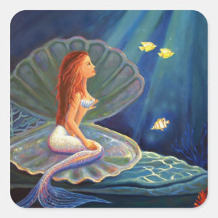 La sirena de la concha - Pegatinas cuadrados