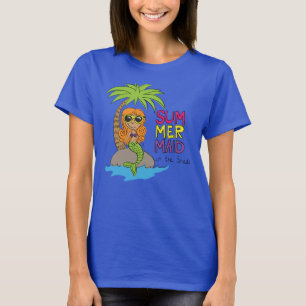 La sirena de verano cute azul camiseta de las muje