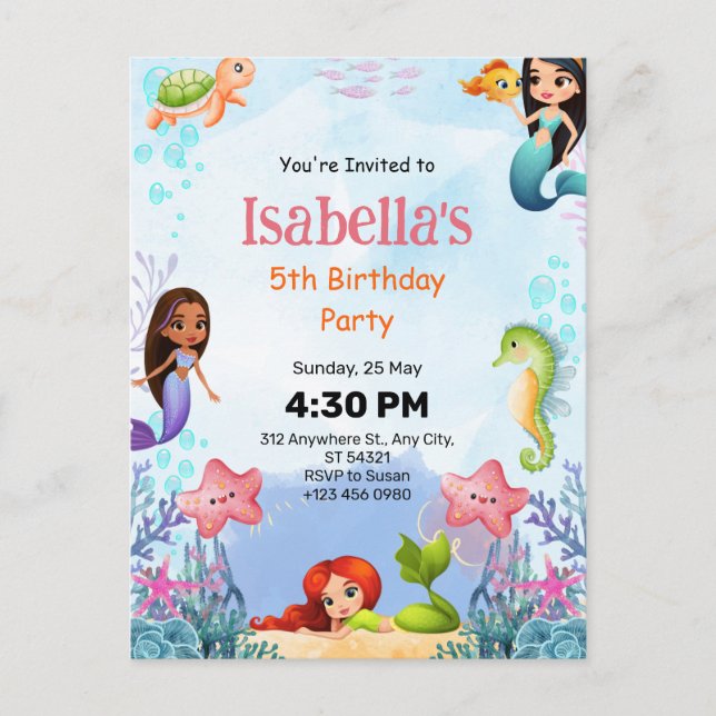 La sirena mágica bajo la postal de cumpleaños del  (Anverso)