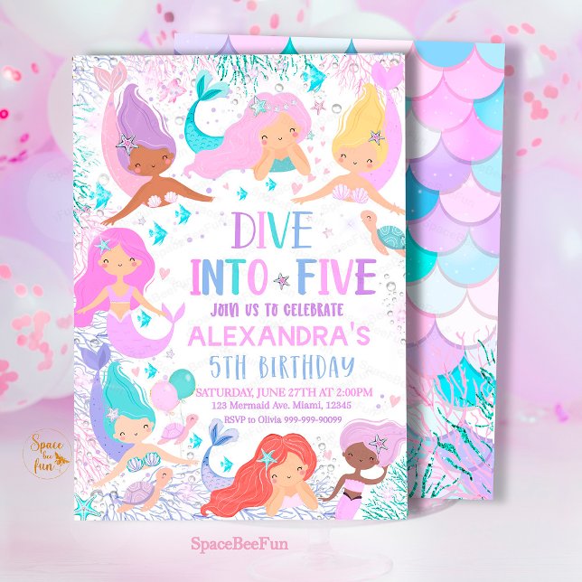 La Sirenita Se Sumerge En La Invitación A La Fiest (Mermaid,Birthday Party,Invitation mermaid,Sea Mermaid,Party invite,Under The Sea,Pool Magical party,)