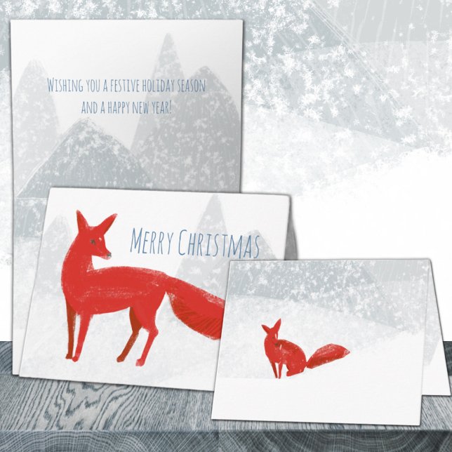 La solitaria Navidad de los Nórdicos Fox Merry (Lonely Red Nordic Fox Merry Christmas Holiday Wraparound Graphics Folded Card)