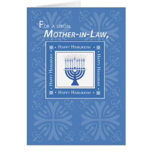 La suegra Hanukkah desea una Menorah azul