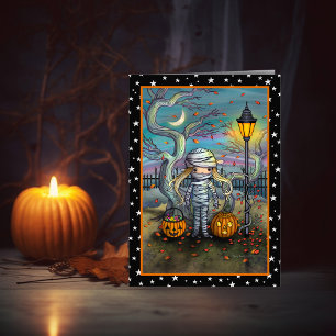 La tarjeta de arte de Halloween de la momia linda