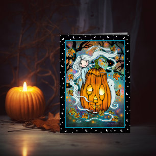 La tarjeta de arte de Halloween del fantasma y la 