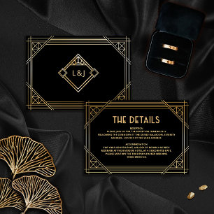 La tarjeta de Boda negro y oro de los detalles Art