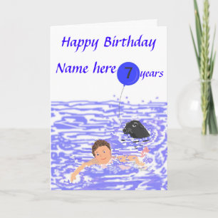 La tarjeta de cumpleaños del nadador del niño