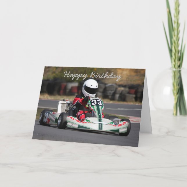 La tarjeta de cumpleaños del va a karting la raza (Anverso)