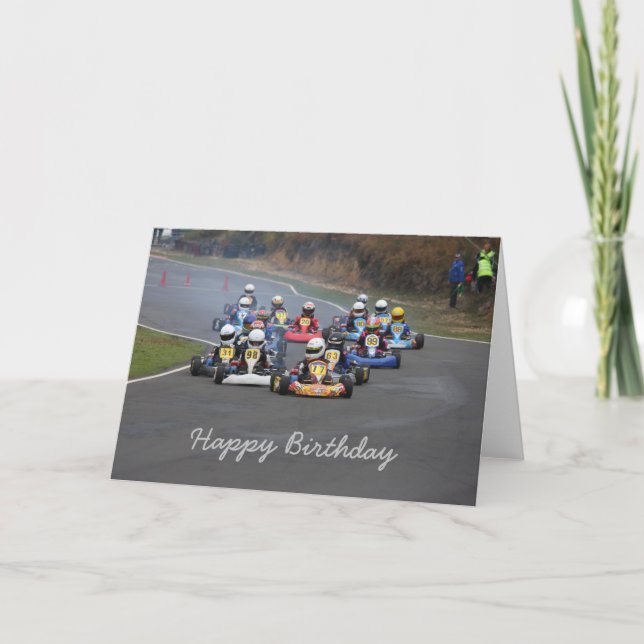 La tarjeta de cumpleaños del va a karting la raza (Anverso)