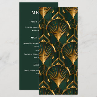 La tarjeta de menú de boda Art Deco de Gatsby