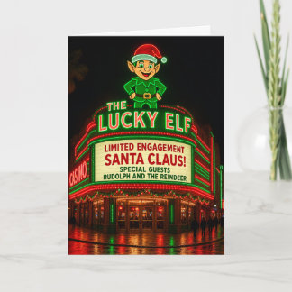 La tarjeta de Navidad vintage neon Santa del Elfo 