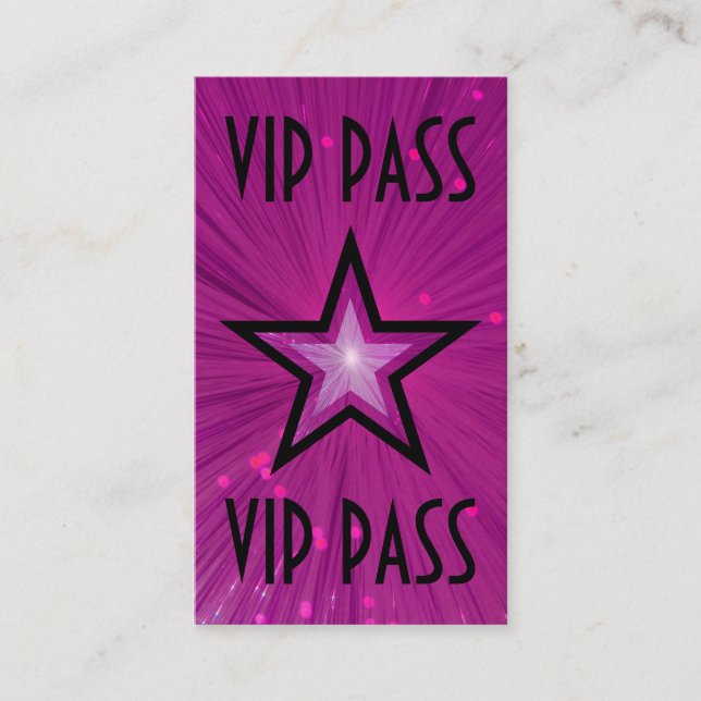 La tarjeta de negocios "VIP PASS" de Estrella Rosa (Anverso)