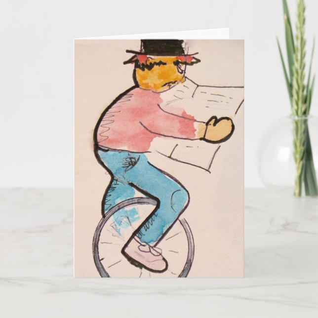 La tarjeta de notas a la acuarela de Unicyclist (Anverso)