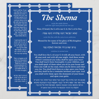 La tarjeta de oración Shema azul con texto en ingl