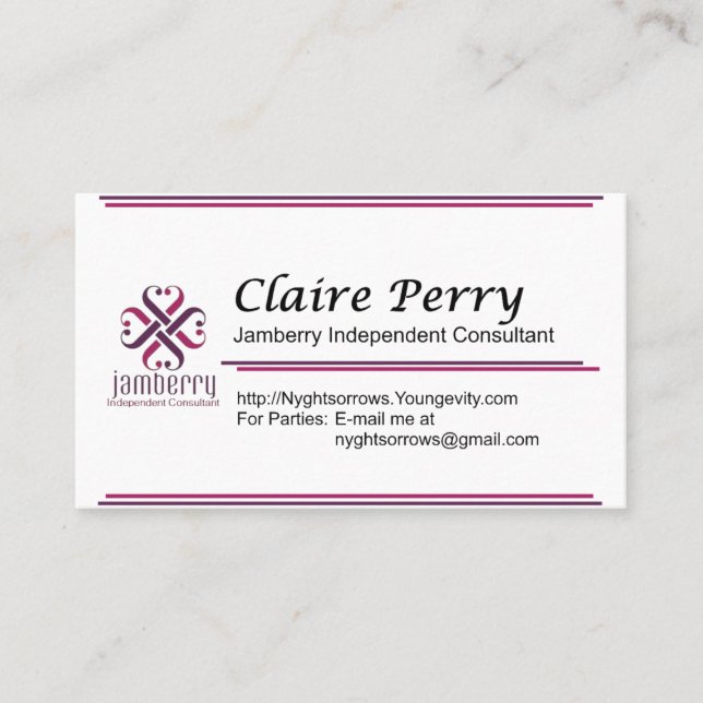La tarjeta de visita Jamberry de Claire Perry (Anverso)