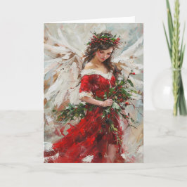 La tarjeta del ángel de Navidad escarlata