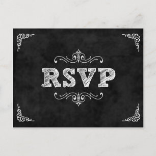 La tarjeta del rsvp del boda de la pizarra/come la