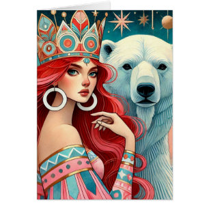 La tarjeta interior Princesa y el oso polar en bla