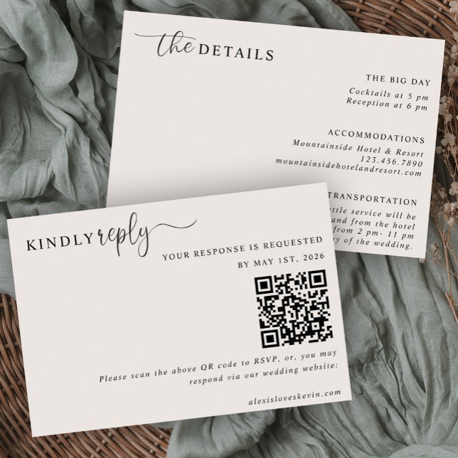 La tarjeta moderna neutral de RSVP y detalles (Subido por el creador)