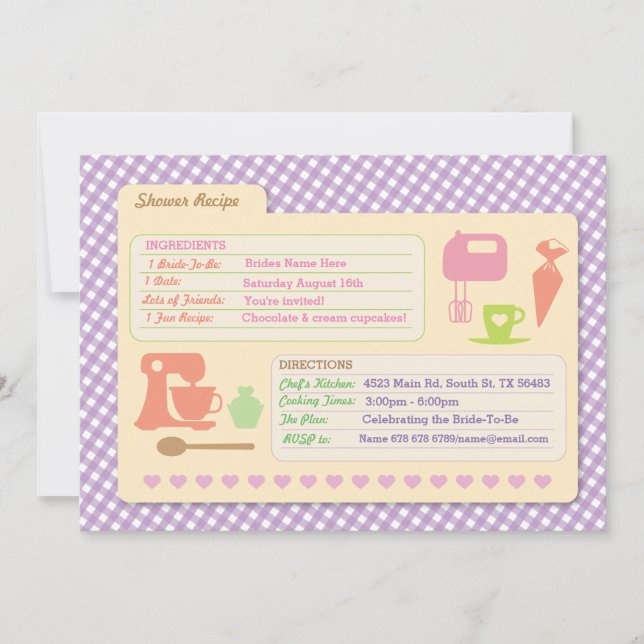 La tarjeta nupcial de la receta de la hornada de (Anverso)