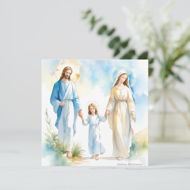La tarjeta plana de la familia sagrada (Anverso de pie)