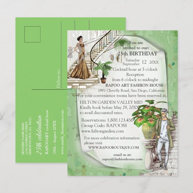 La tarjeta postal de anuncio del diseñador de moda (Anverso / Reverso)