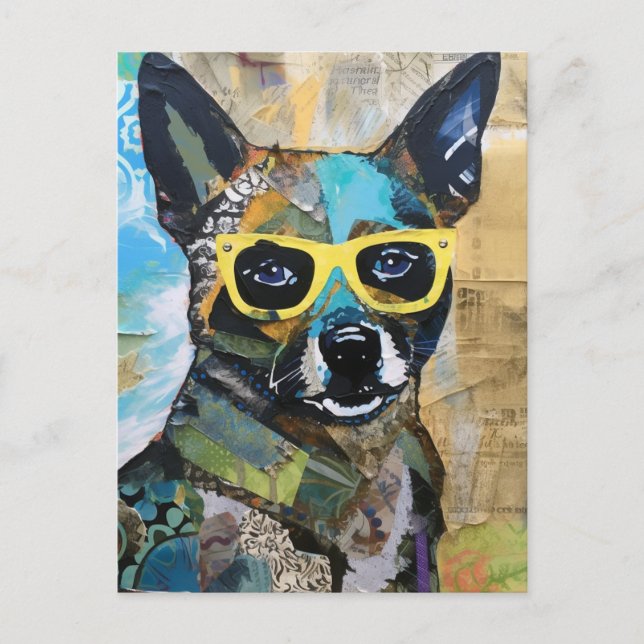 La tarjeta postal de collage del perro lindo con g (Anverso)
