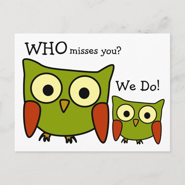 La tarjeta postal de Owl Miss You de los años 60 (Anverso)