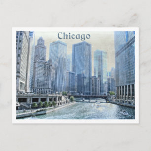 La tarjeta postal del centro de Chicago con angust