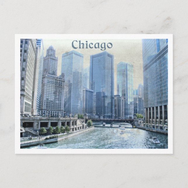 La tarjeta postal del centro de Chicago con angust (Anverso)