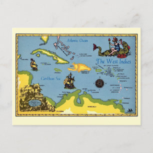 La tarjeta postal del mapa de las Indias Occidenta