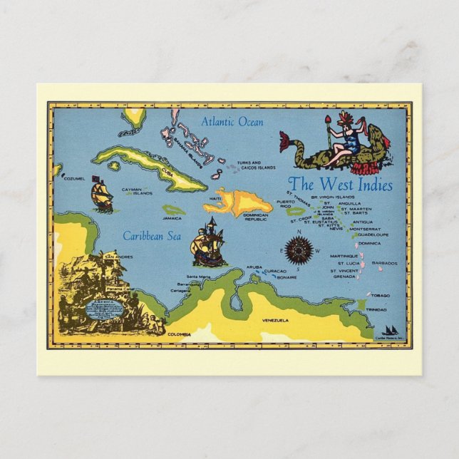 La tarjeta postal del mapa de las Indias Occidenta (Anverso)