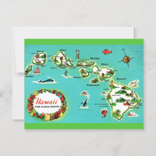 La tarjeta postal del mapa de las Islas Hawaianas