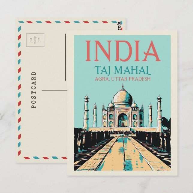 La tarjeta postal del Taj Mahal de la India en Utt (Anverso / Reverso)
