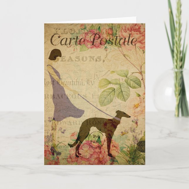 La tarjeta postal francesa vintage Lady y Greyhoun (Anverso)