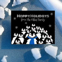 La tarjeta postal negra de la familia Fun Penguin