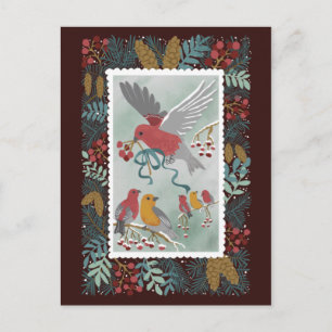 La tarjeta postal roja de la canción de invierno d