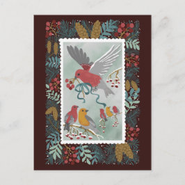 La tarjeta postal roja de la canción de invierno d