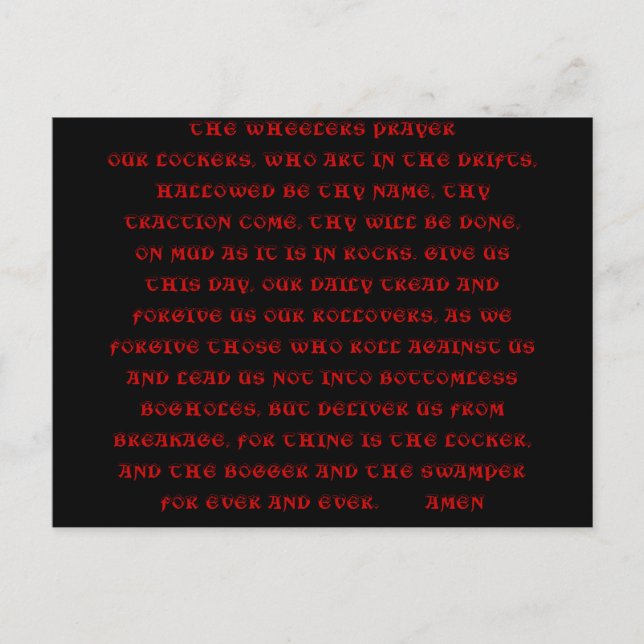 La tarjeta postal WHEELERS PRAYER (Anverso)