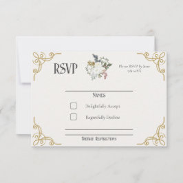 La tarjeta RSVP de la boda de jardín dorado